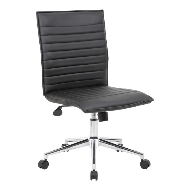Mid Back Armless Office Chair | Ribbed Vinyl Executive Chair With Chrome Base - Image 3