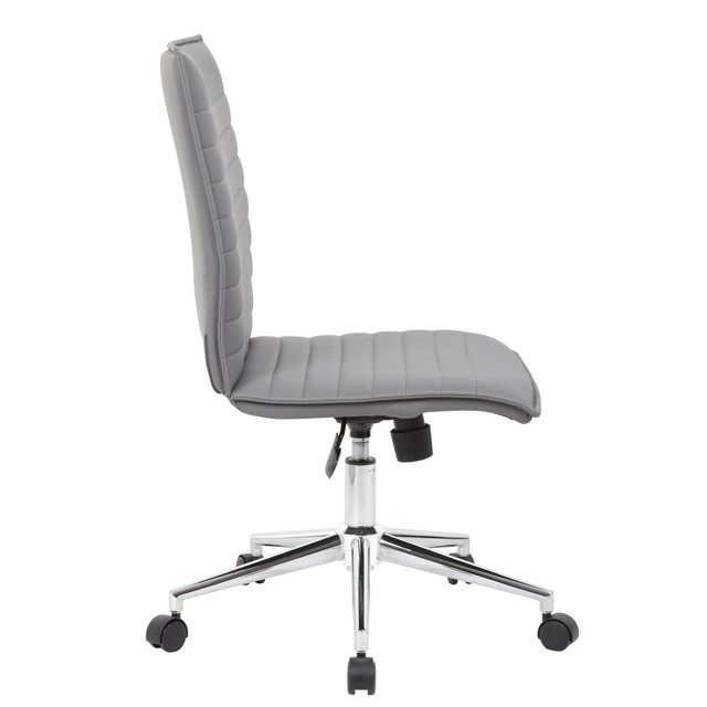 Mid Back Armless Office Chair | Ribbed Vinyl Executive Chair With Chrome Base - Image 2