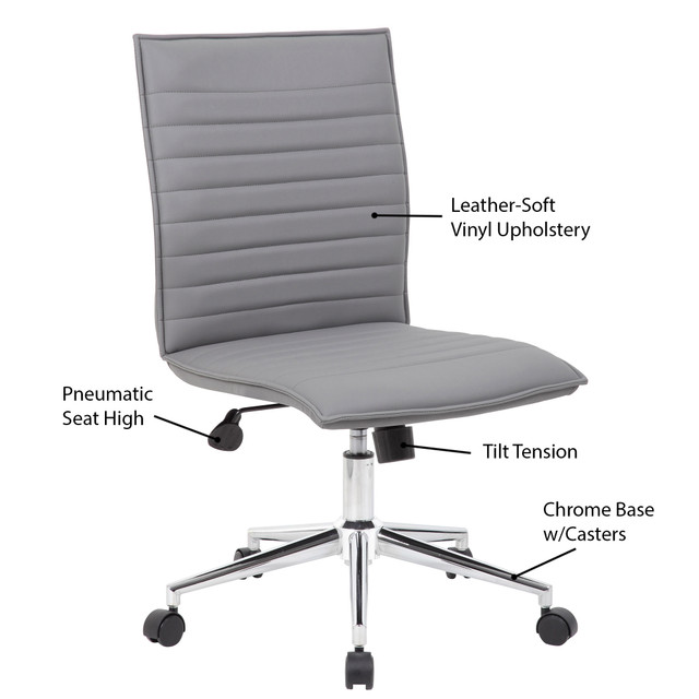 Mid Back Armless Office Chair | Ribbed Vinyl Executive Chair With Chrome Base - Image 5
