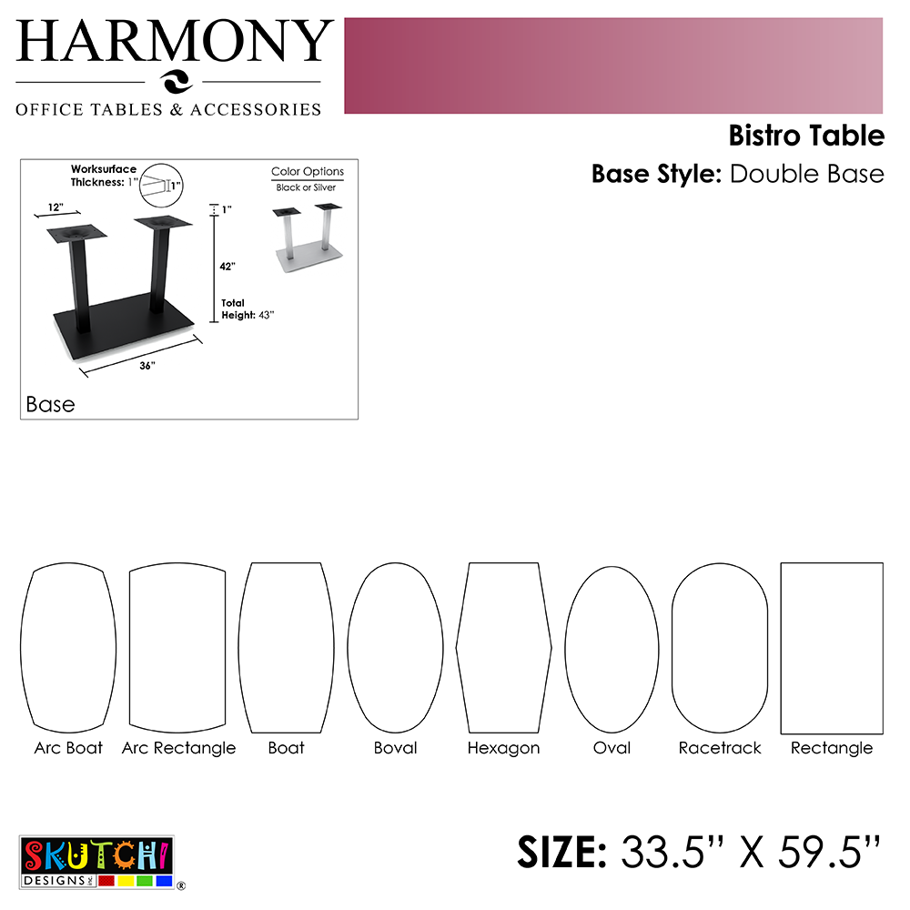 Bistro Office Table | 34"x60" Standing Height Meeting Table With Double Post Base | Harmony Series Office Table | Available In 8 Shapes - Image 2