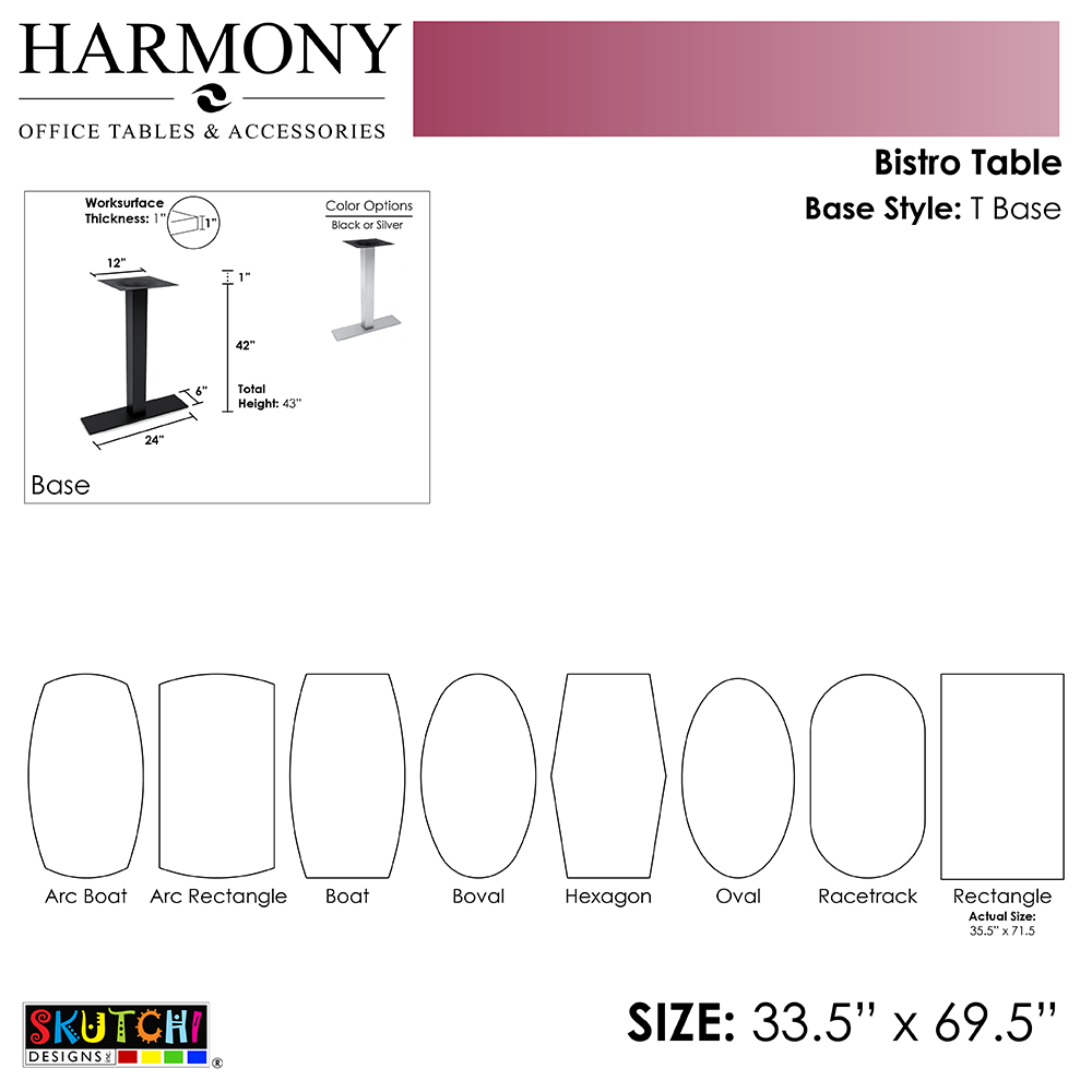 34"x70" Standing Height Meeting Table | Bistro Table With Metal T Legs Base | Harmony Series Office Table | Available In 8 Shapes - Image 3