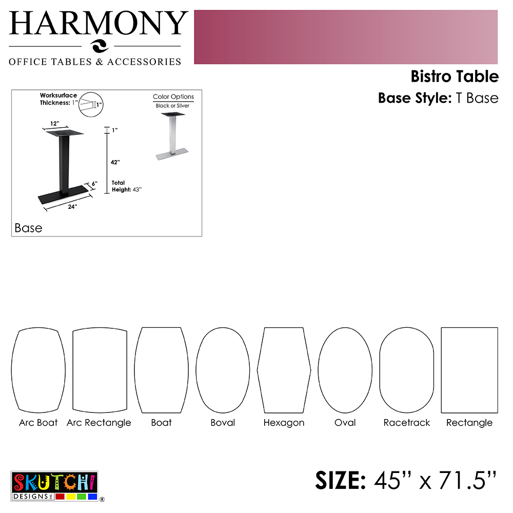 Bistro Office Table | 46"x72" Standing Height Meeting Table With T-Shape Base | Harmony Series Office Table | Available In 8 Shapes - Image 6