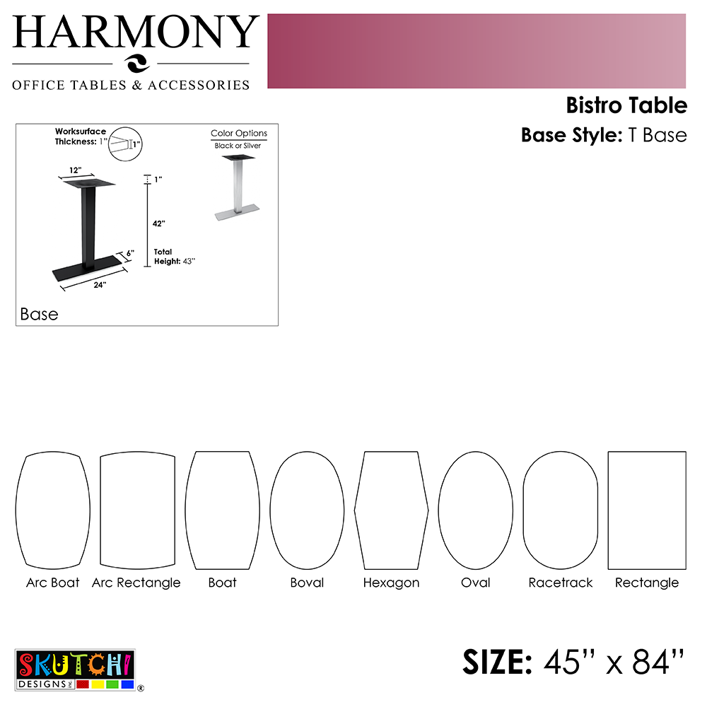 Bistro Office Table | 46"x84" Standing Height Meeting Table With T-Shaped Base | Harmony Series Office Table | Available In 8 Shapes - Image 2