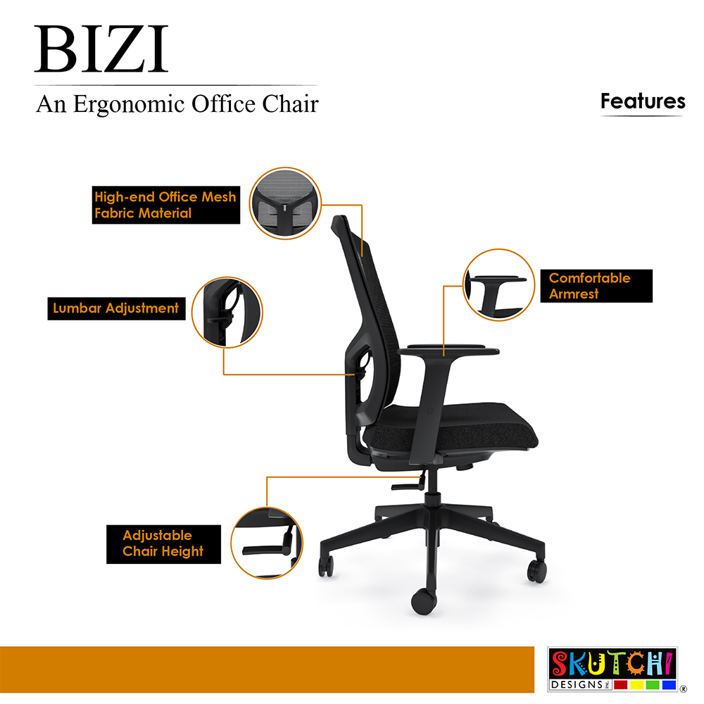 Bizi Ergonomic Executive Office Chair | Full Mesh Back | Large Cushion Seat - Image 4