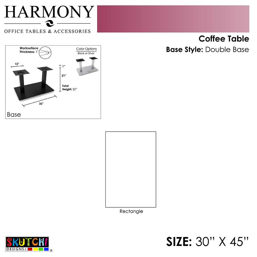 Office Coffee Table | 30"x45" Rectangle Coffee Table With Double Post Base | Harmony Series Office Table - Image 2