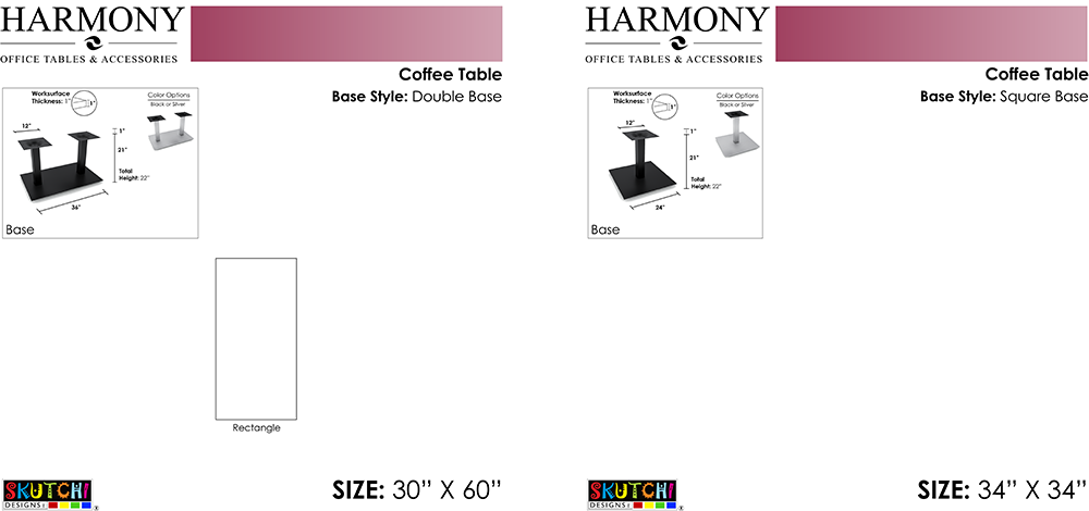 Office Coffee Table | 30"x60" Rectangle Coffee Table With Double Post Base | Harmony Series Office Table - Image 2