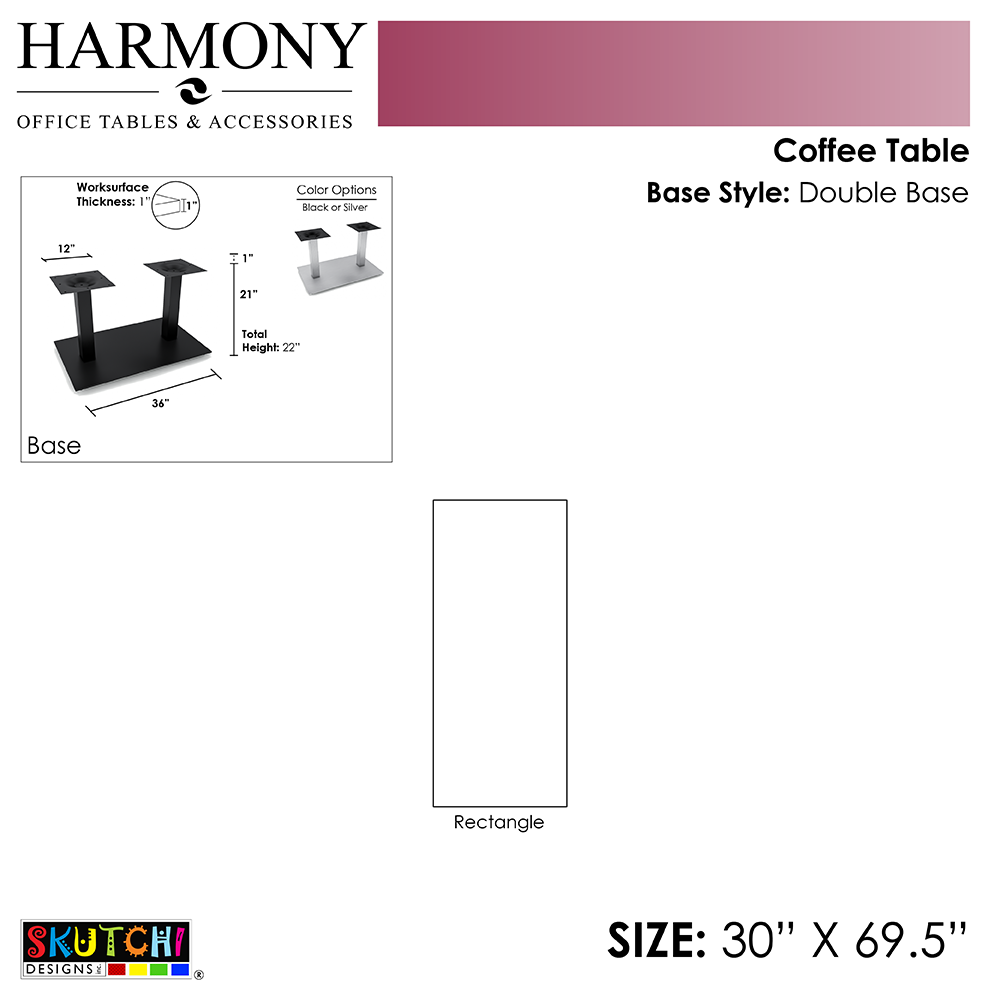 Office Coffee Table | 30"x70" Rectangular Coffee Table With Double Post Base | Harmony Series Office Table - Image 2