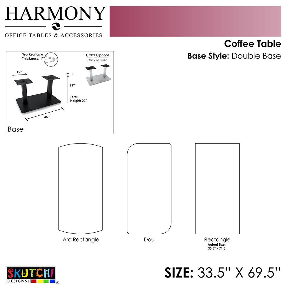 Office Coffee Table | 34"x70" Coffee Table With Double Post Base | Harmony Series Office Table | Available In 3 Shapes - Image 2