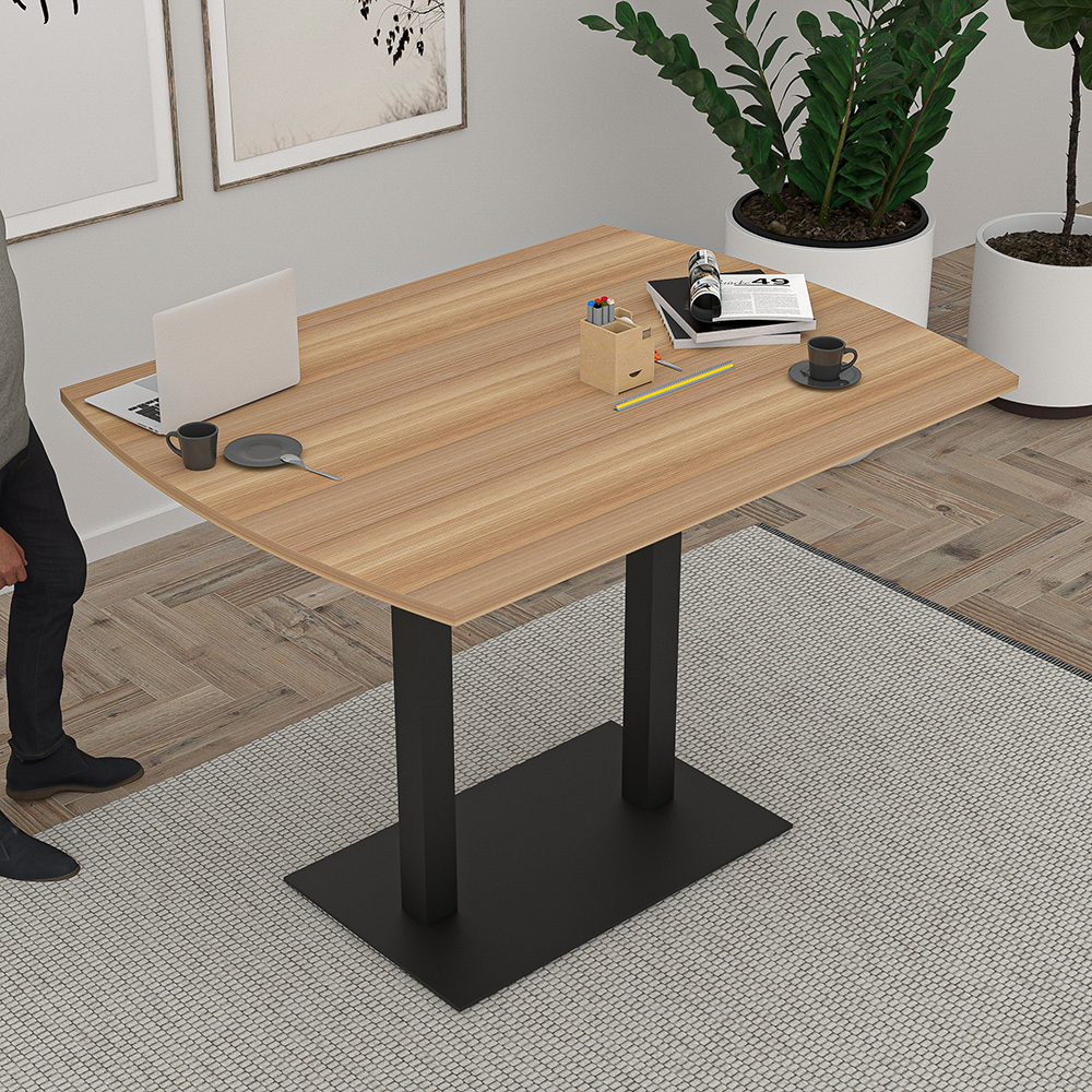 Large Bistro Height Office Table | 45"x60" Standing Height Meeting Table With Double Post Base | Harmony Series Office Table | Available In 7 Shapes - Image 2