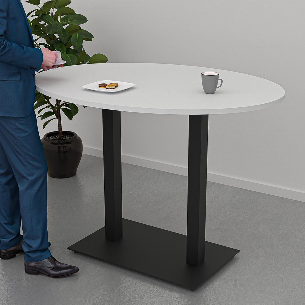 Large Bistro Height Office Table | 45"x60" Standing Height Meeting Table With Double Post Base | Harmony Series Office Table | Available In 7 Shapes - Image 4