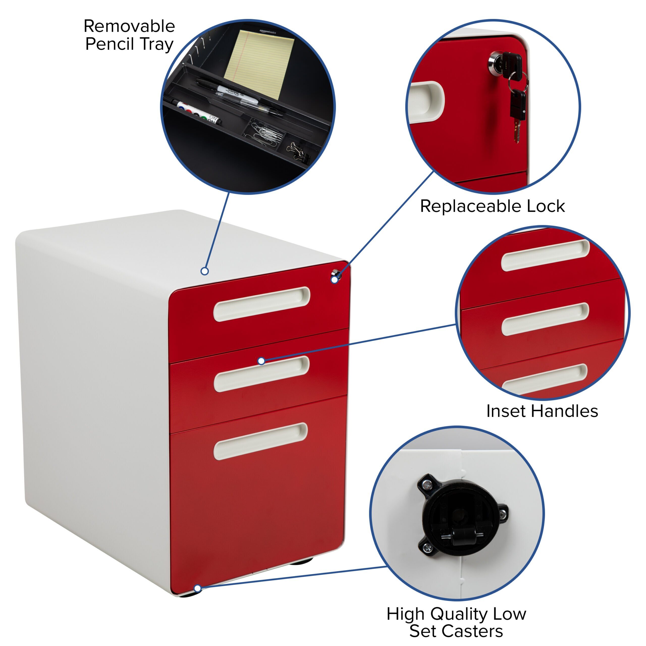 2-Color Ergonomic 3-Drawer Mobile Locking Filing Cabinet - 2 Color Options | Rolling File Cabinet - Image 11