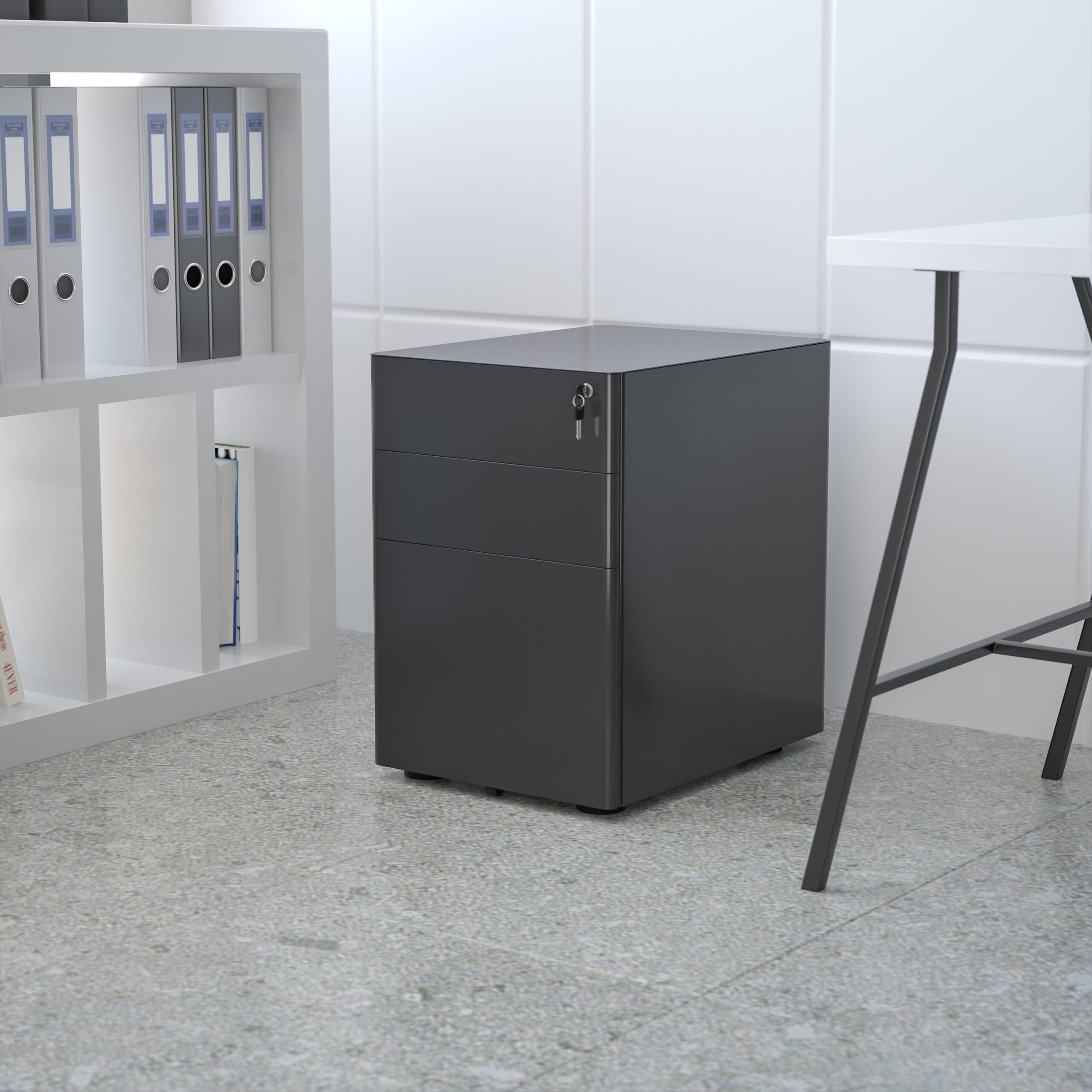 Modern 3-Drawer Mobile Locking Filing Cabinet With Hanging Drawer - Image 2