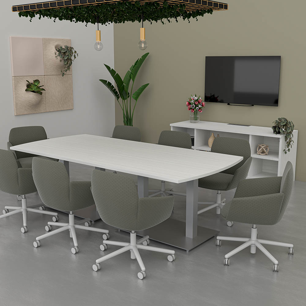 8 Person Conference Room Setup | 8' Arc Rectangle Conference Table | Open Shelf Credenza - Image 2