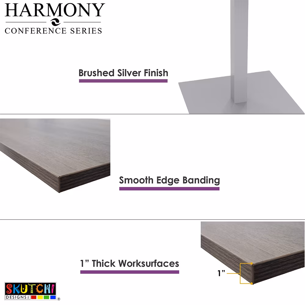 Harmony Series 6 Person Boat Oval Conference Table with Silver Metal Base | 5'x3' Conference Table In Asian Night Laminate With Power And Data | Showroom Clearance - Image 2