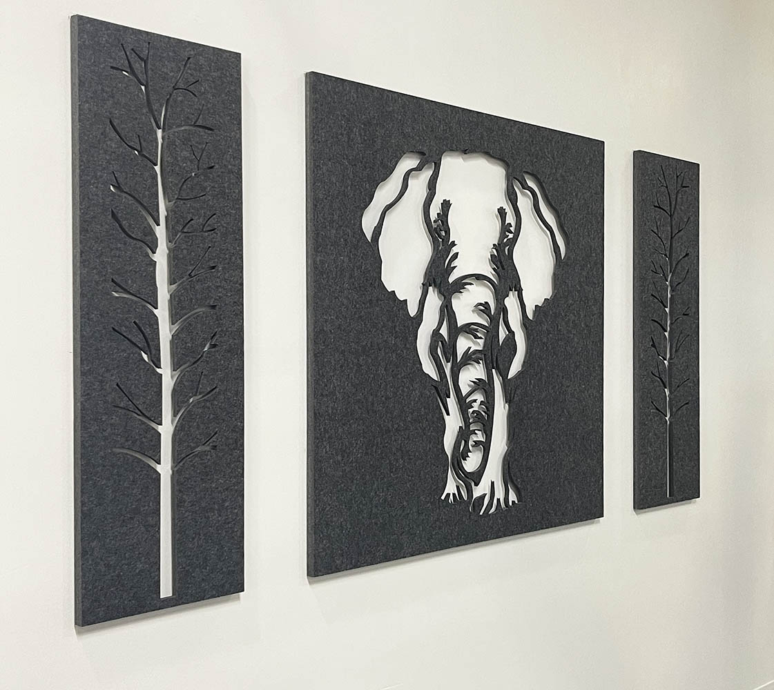 eSCAPE Series 3-Piece Elephant Acoustic Wall Art | Raised Design | 77"W X 47"H - Image 2