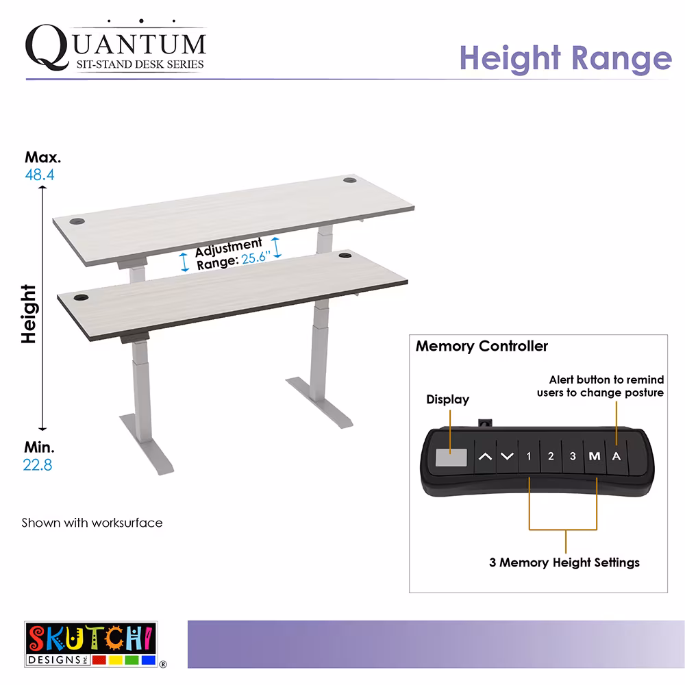 Electric Sit-Stand Desk with Accessory Rail | 60X30 Quantum II Series Sit-Stand Desk | 9 Laminate Options - Image 3