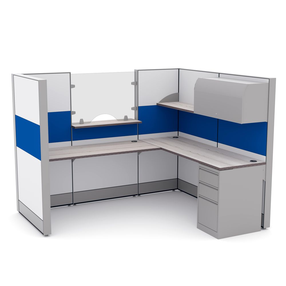 Reception Cubicle Workstation with Sneeze Guard | Sapphire Cubicle System | 7x6x65"H - Image 2